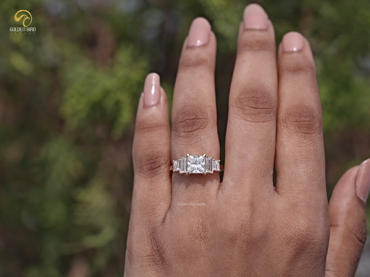 Princess And Baguette Lab Diamond Five Stone Ring