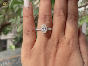 Oval Cut Moissanite Hidden Halo Engagement Ring