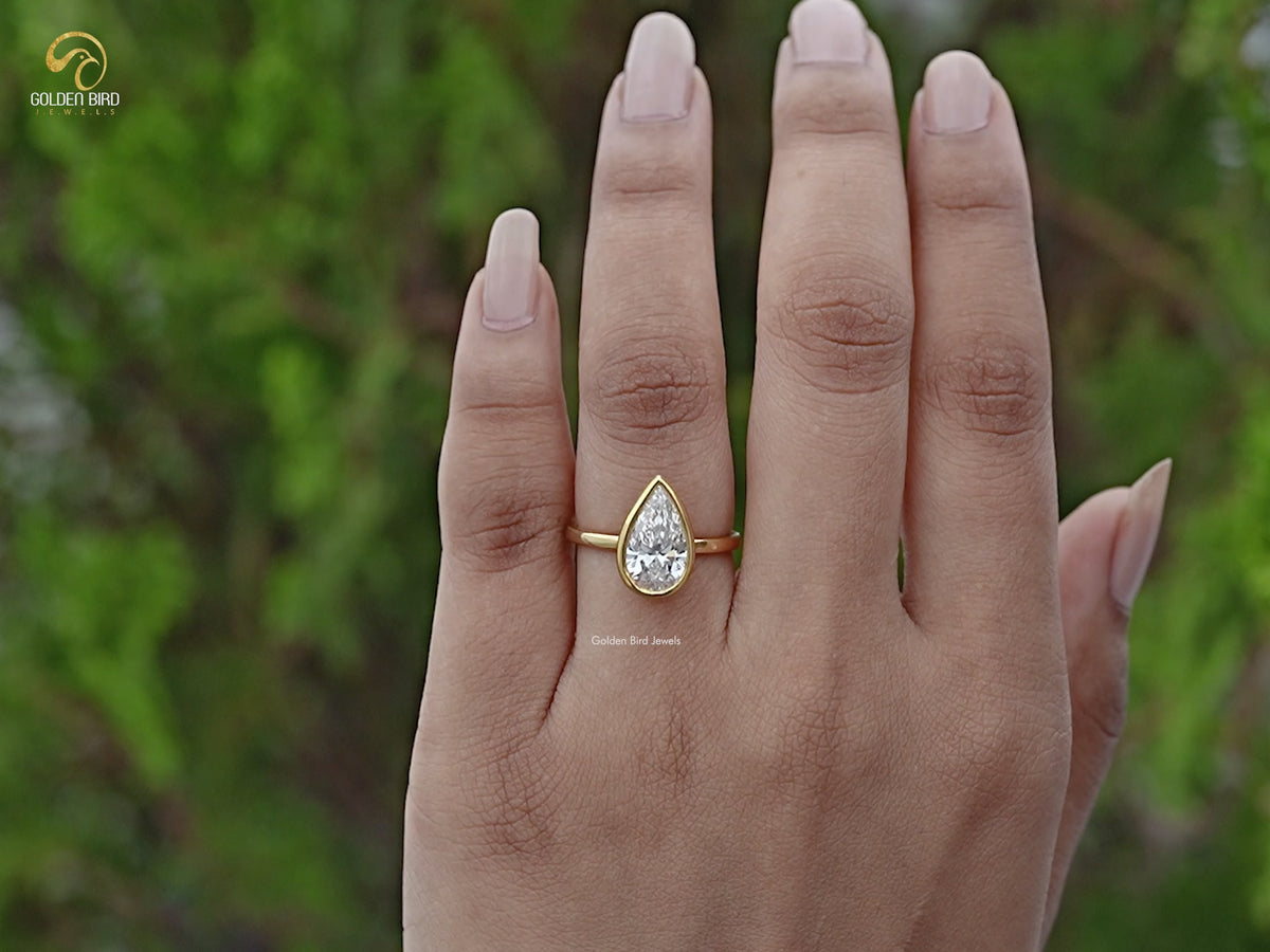 Bezel Set Pear Cut Lab Diamond Solitaire Ring