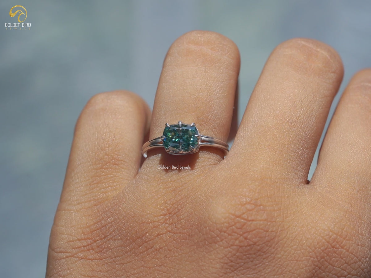 Elongated Cushion Cut Moissanite Solitaire Ring