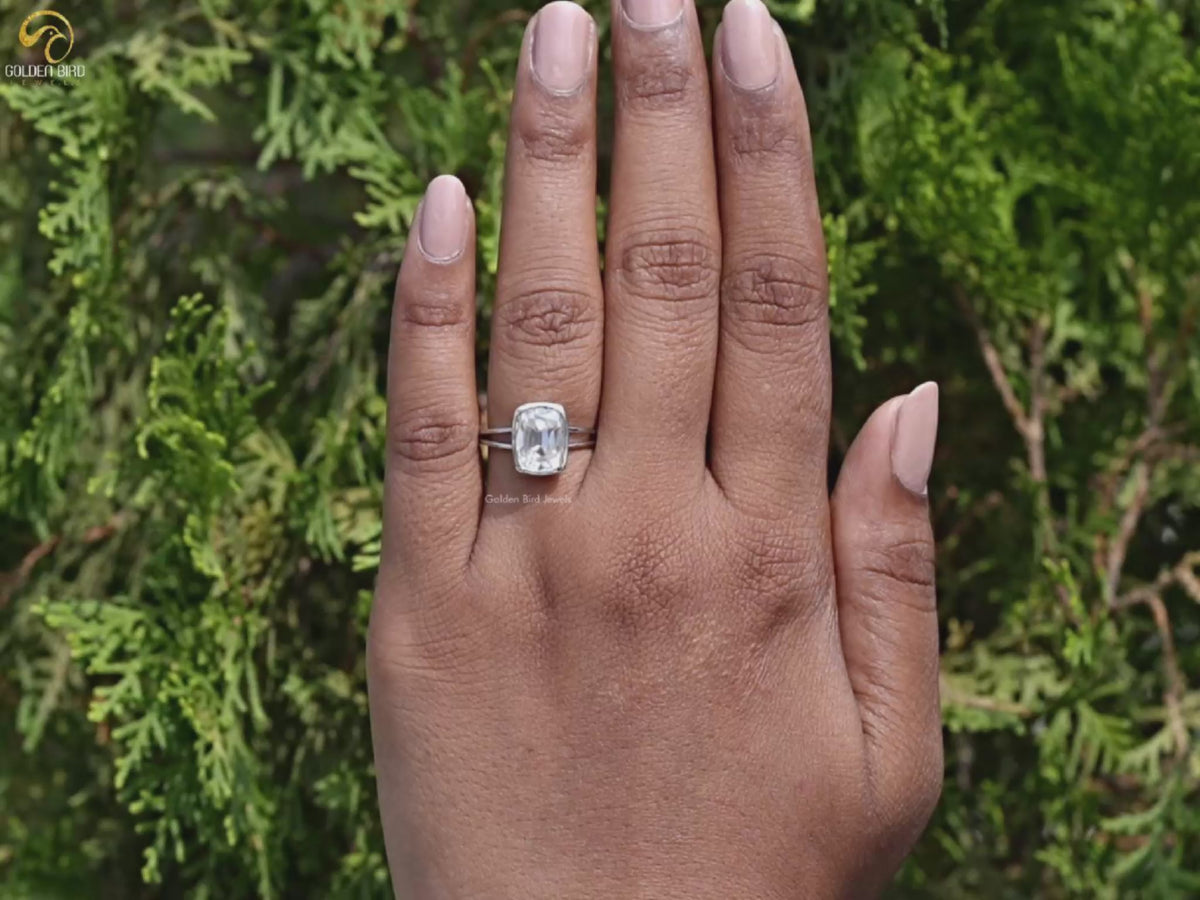 Old Mine Cushion Cut Moissanite Split Shank Ring