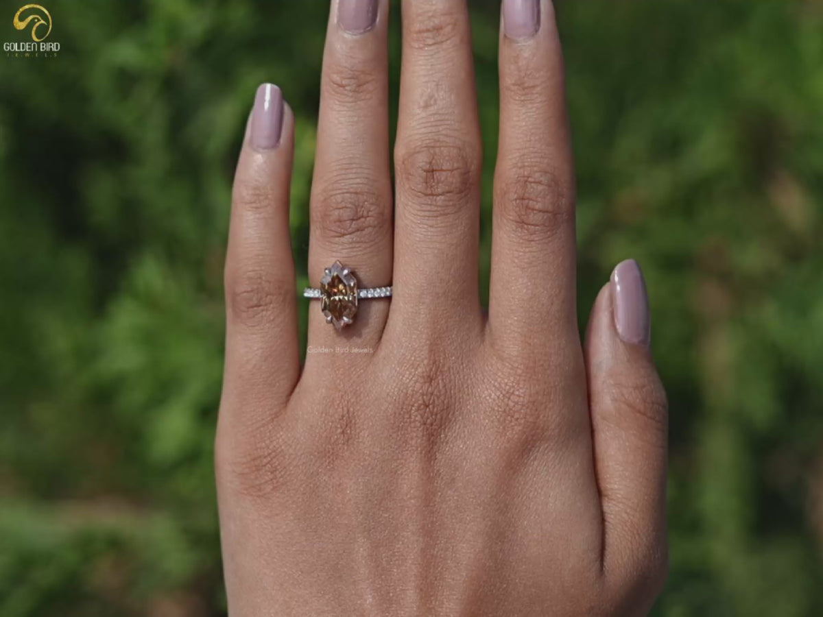 Dutch Marquise Cut Moissanite Solitaire Accent Ring