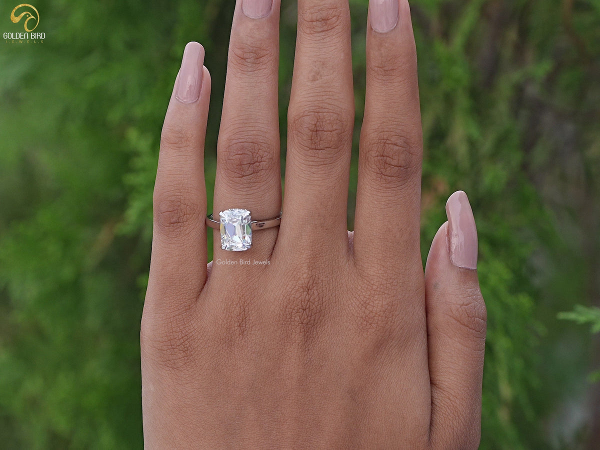 Old Mine Elongated Cushion Hidden Halo Diamond Ring