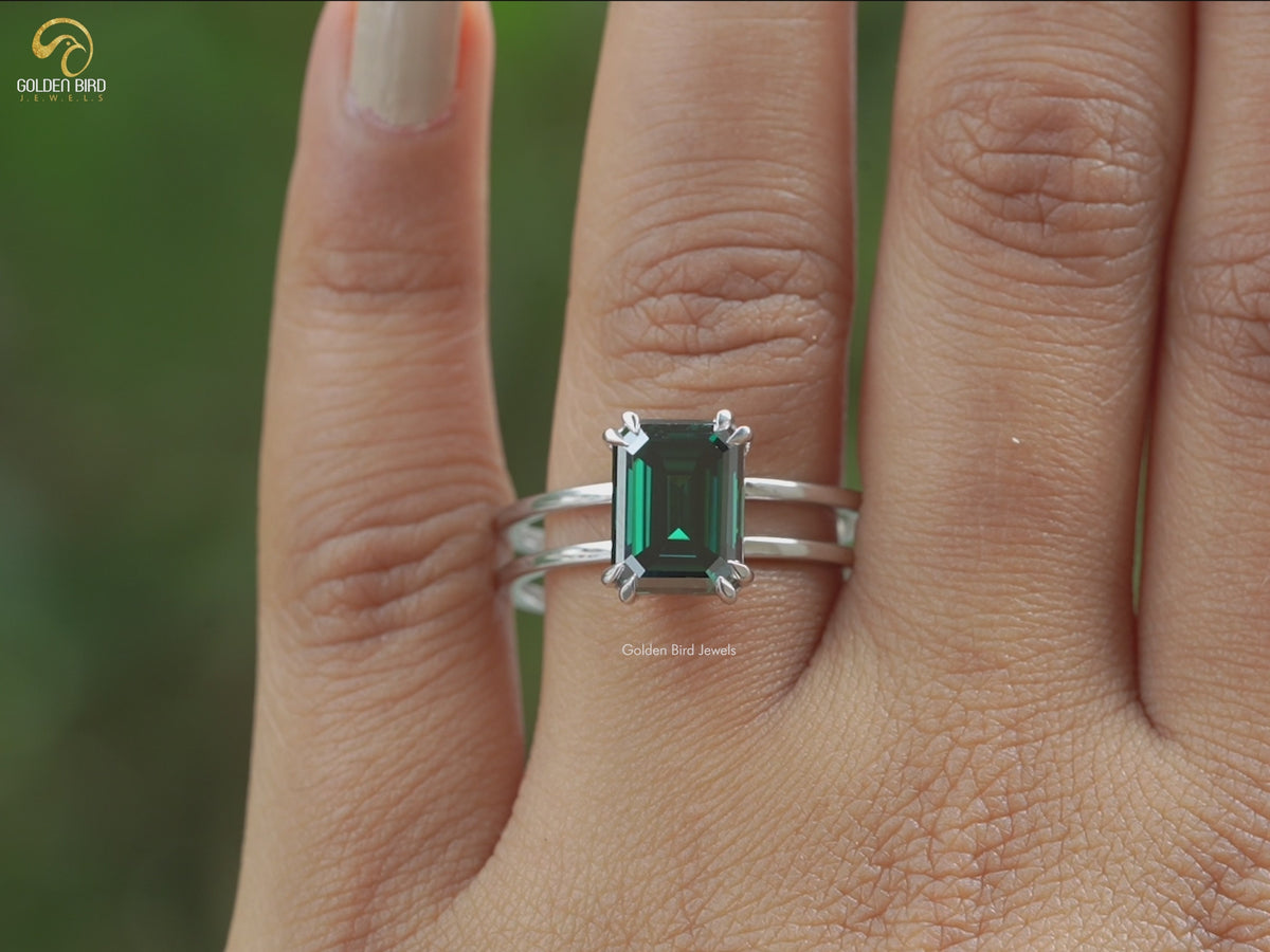 Emerald Cut Moissanite Solitaire Engagement Ring