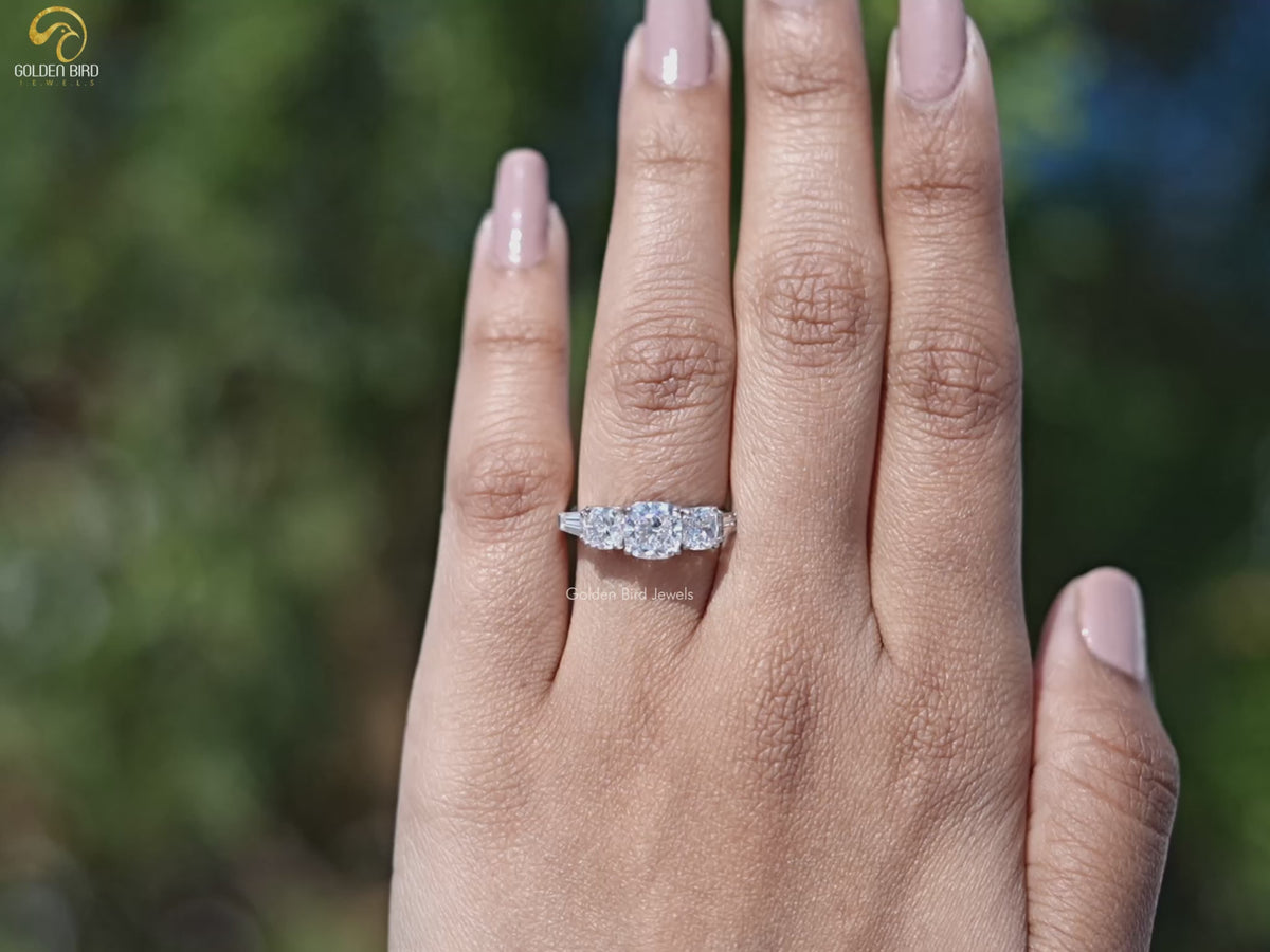 Square Cushion And Tapered Baguette Five Stone Ring