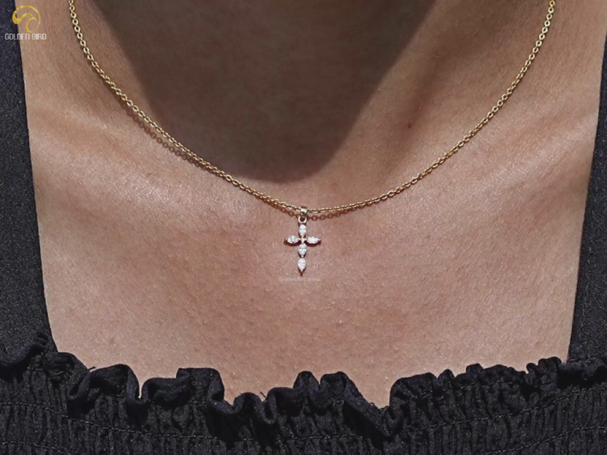 Marquise Cut Lab Diamond Cross Pendant