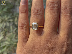 Emerald Cut Moissanite Bezel Set Engagement Ring