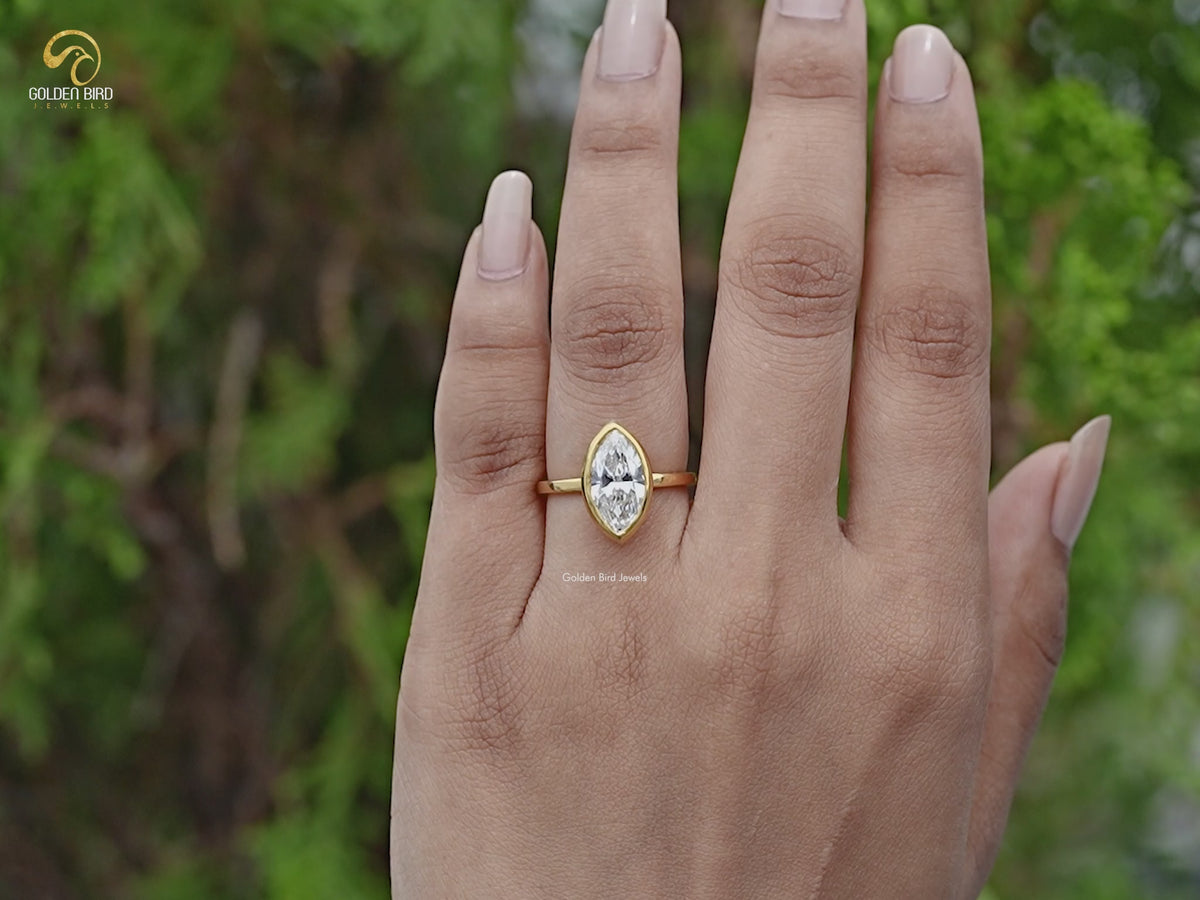 Marquise Cut Lab Diamond Bezel Set Ring