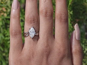 Marquise Cut Moissanite Solitaire Chevron Ring Set