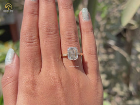 Emerald Moissanite Hidden Halo Engagement Ring