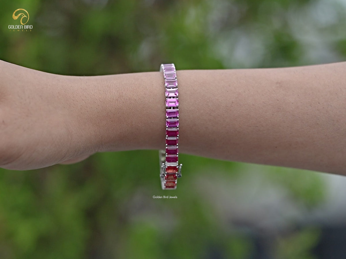 Gradient Multi Color Emerald Gemstone Tennis Bracelet