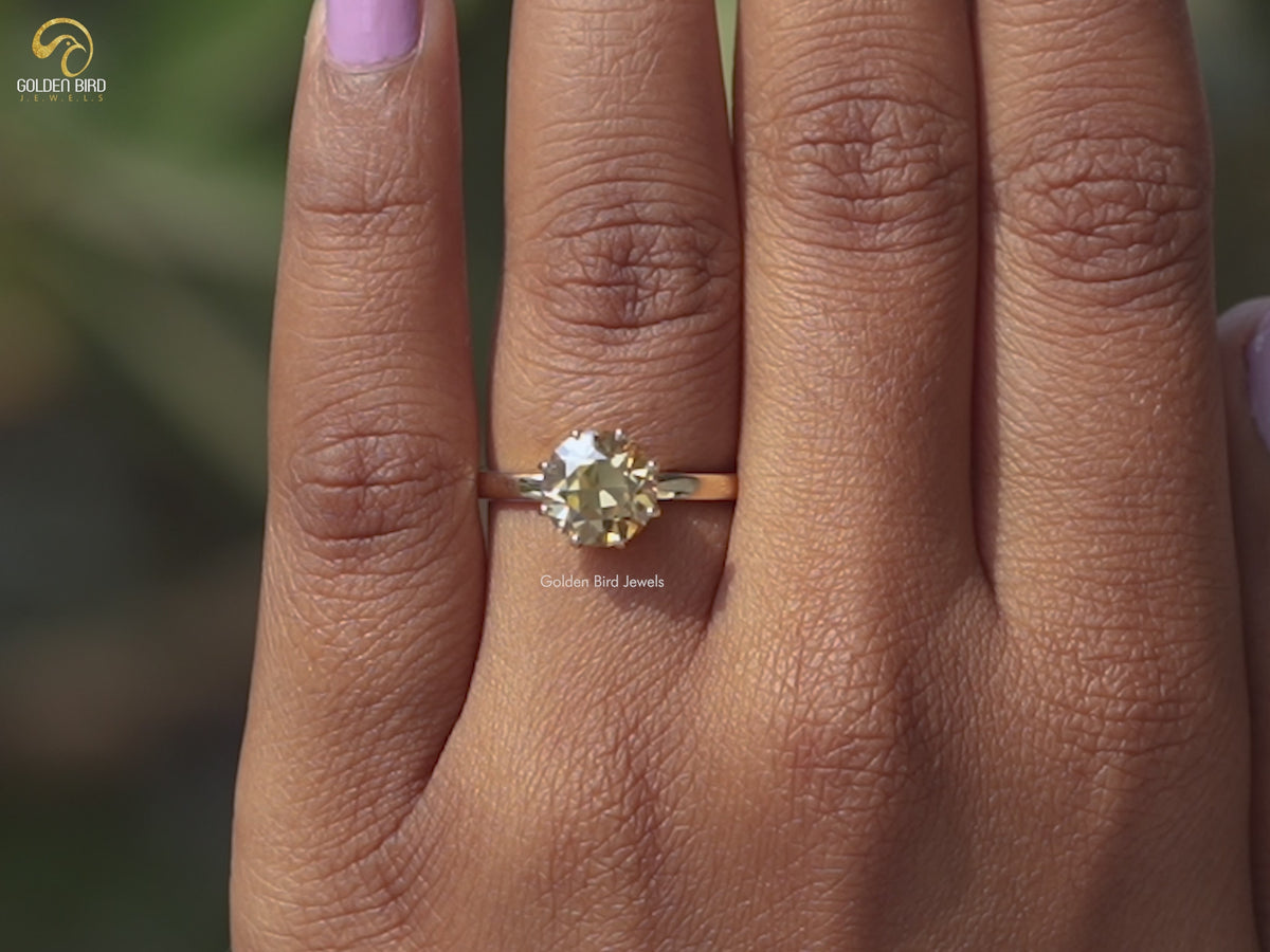 Champagne OEC Round Solitaire Moissanite Ring