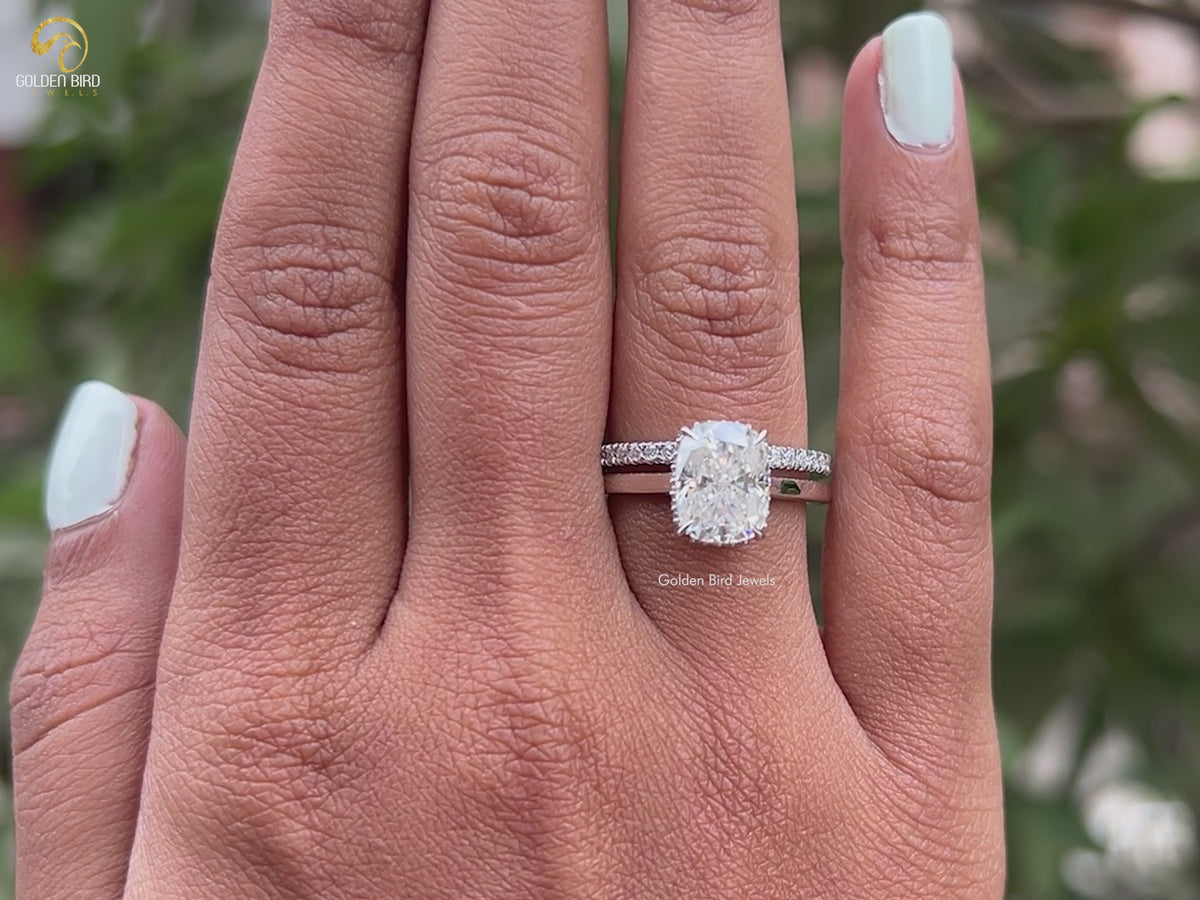 Elongated Cushion Cut Moissanite Bridal Wedding Ring Set
