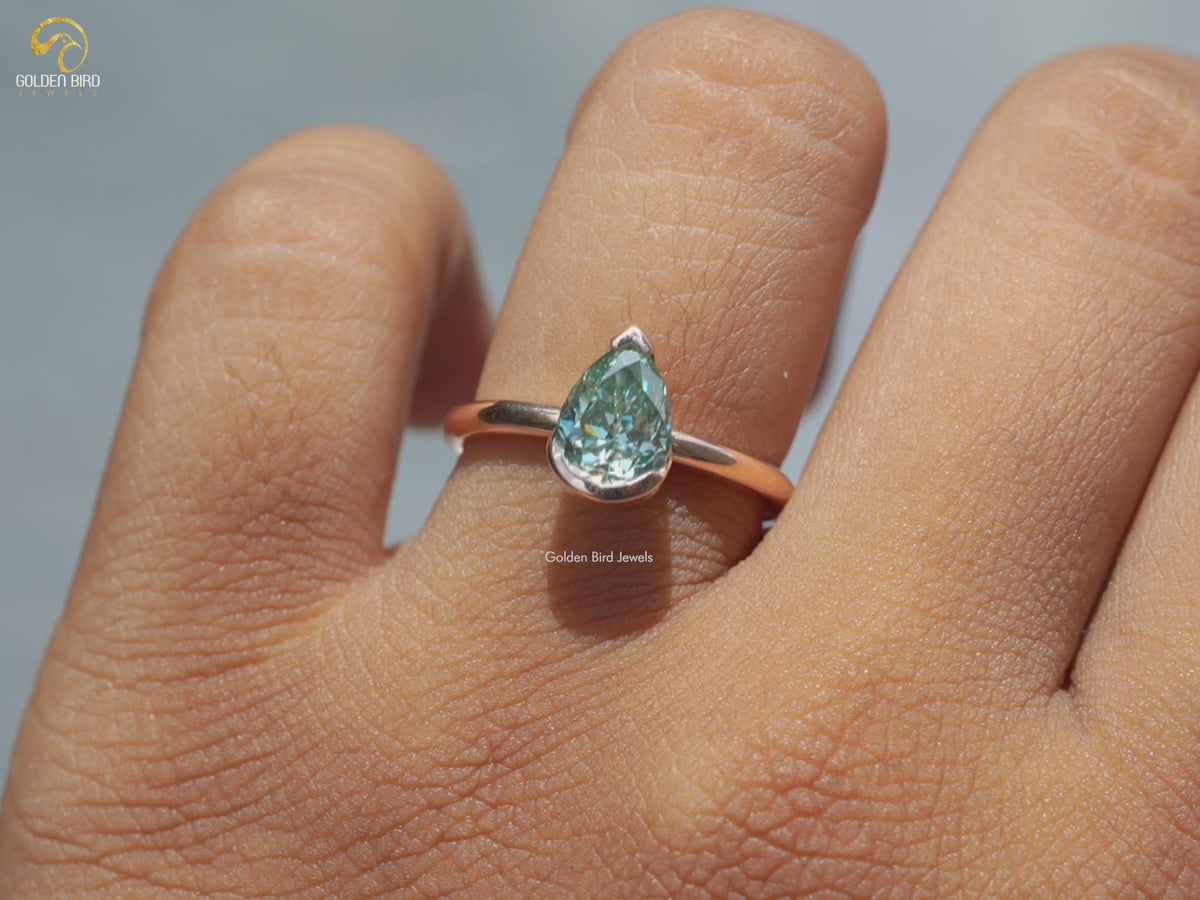 Moissanite Pear Cut V Prong Setting Solitaire Ring