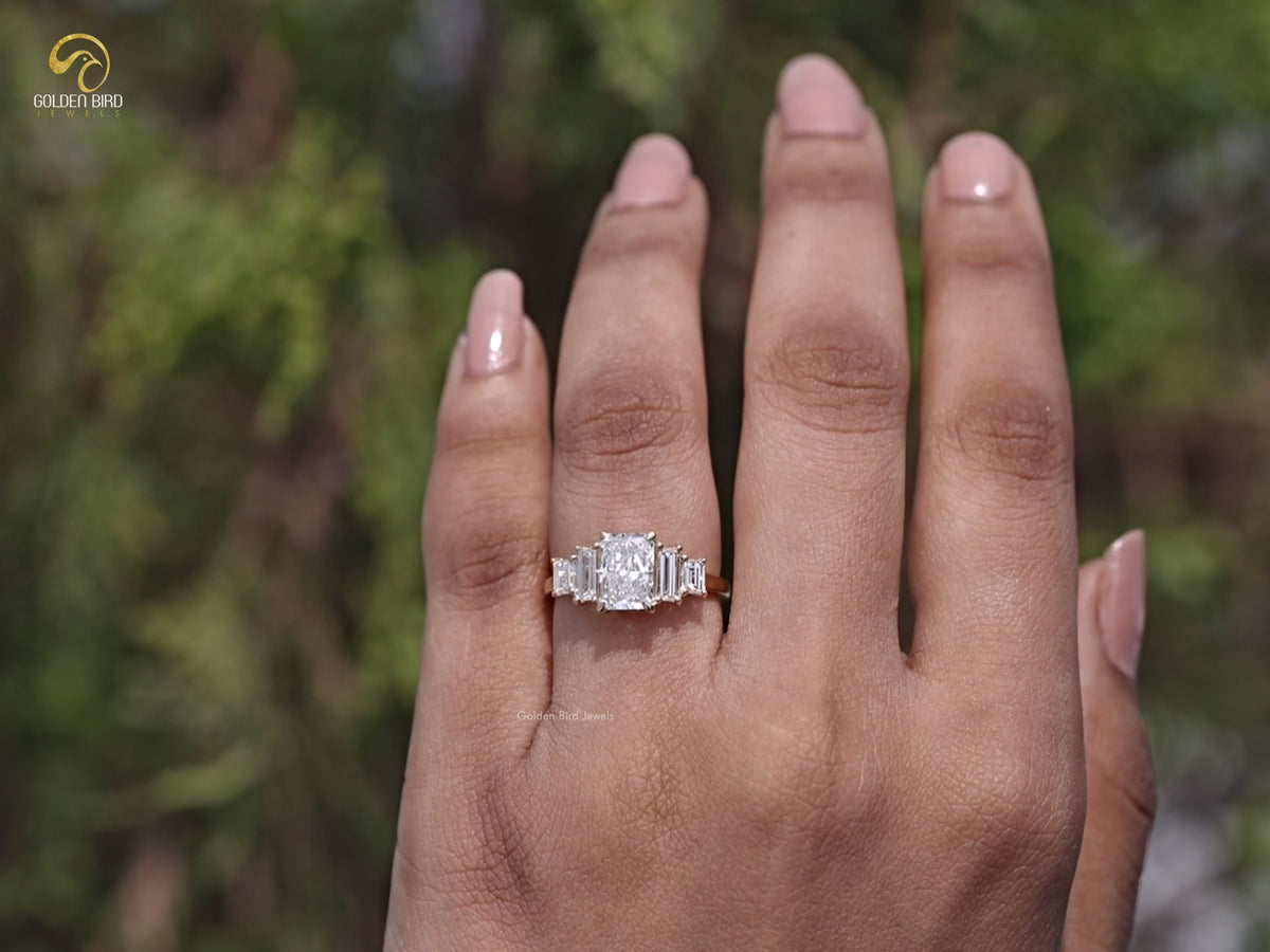 Radiant And Baguette Lab Diamond Five Stone Ring