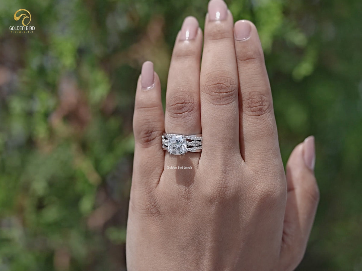Cushion Cut Moissanite Accent Bridal Ring Set