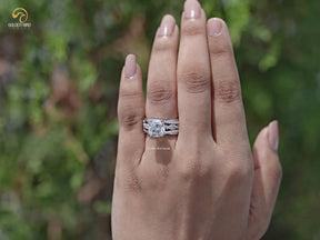 Cushion Cut Moissanite Accent Bridal Ring Set