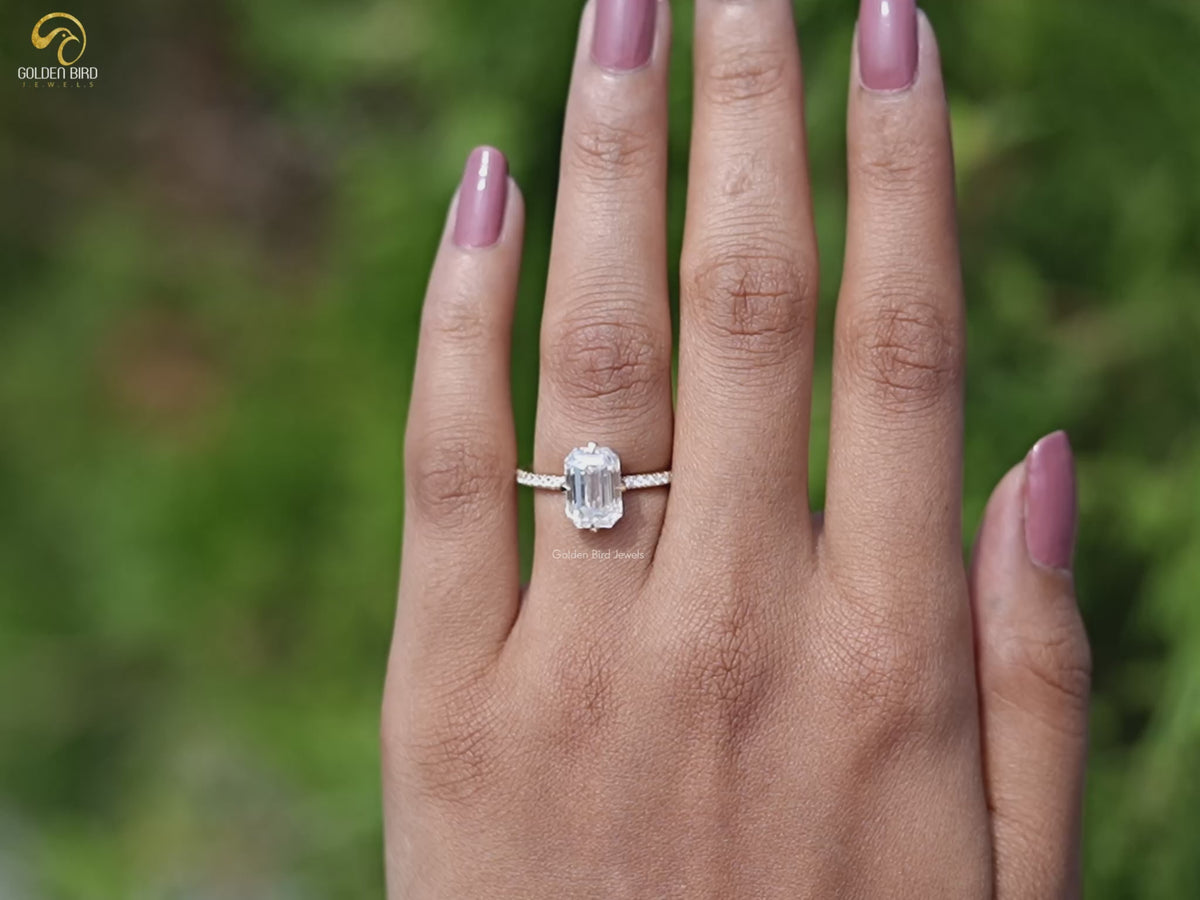 Emerald Cut Moissanite Hidden Halo Engagement Ring