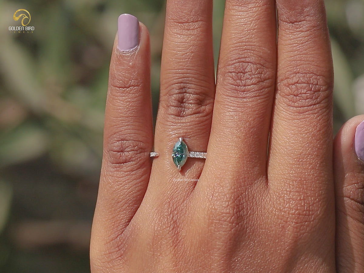 Marquise Cut Moissanite Open Cuff Accent Ring