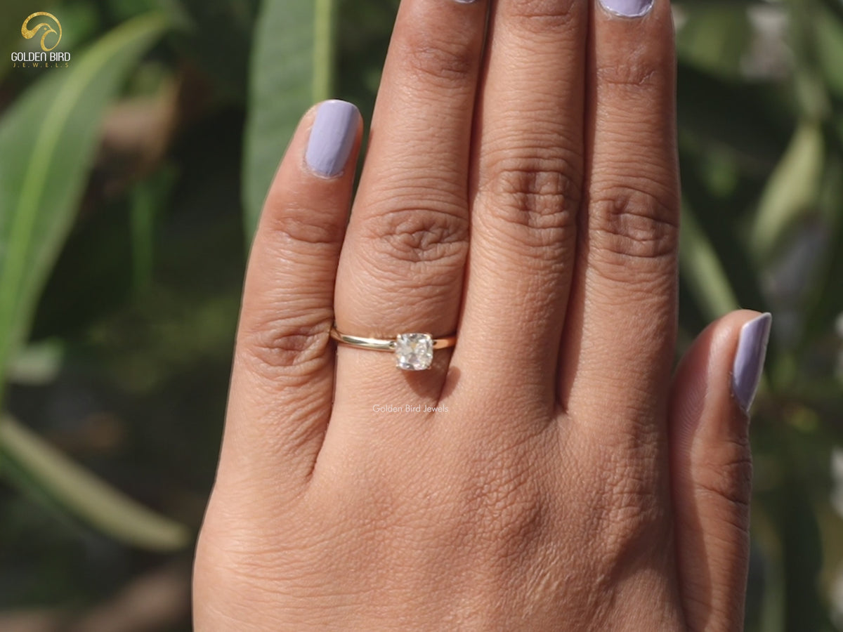 Old Mine Cushion Cut Moissanite Engagement Ring