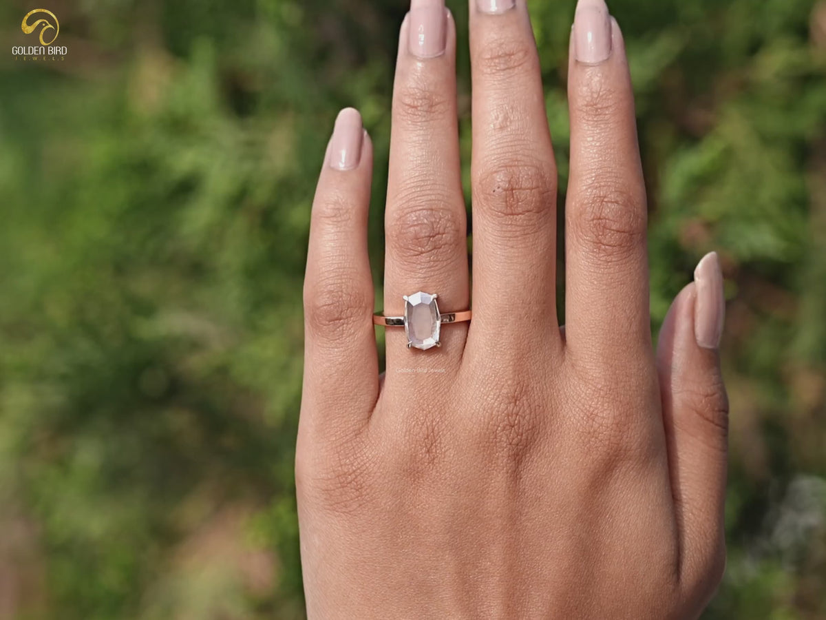Portrait Cut Hexagon Moissanite Ring In Yellow Gold