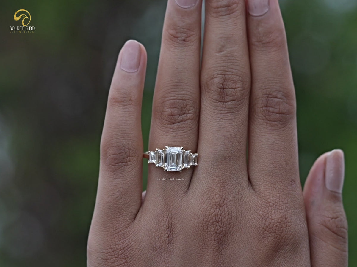 Emerald And Baguette Lab Diamond Five Stone Ring