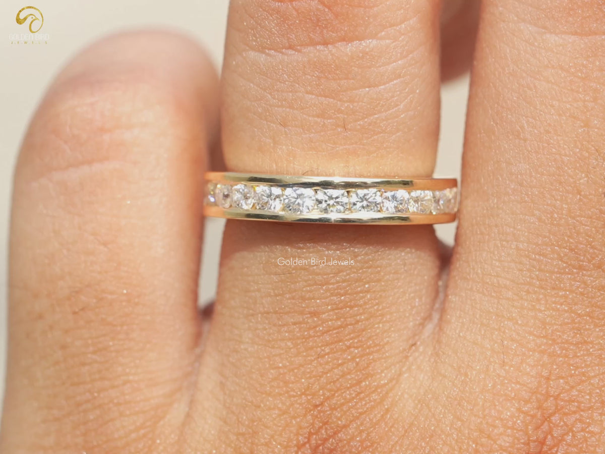 Lab Diamond Round Cut Half Channel Set Wedding Band