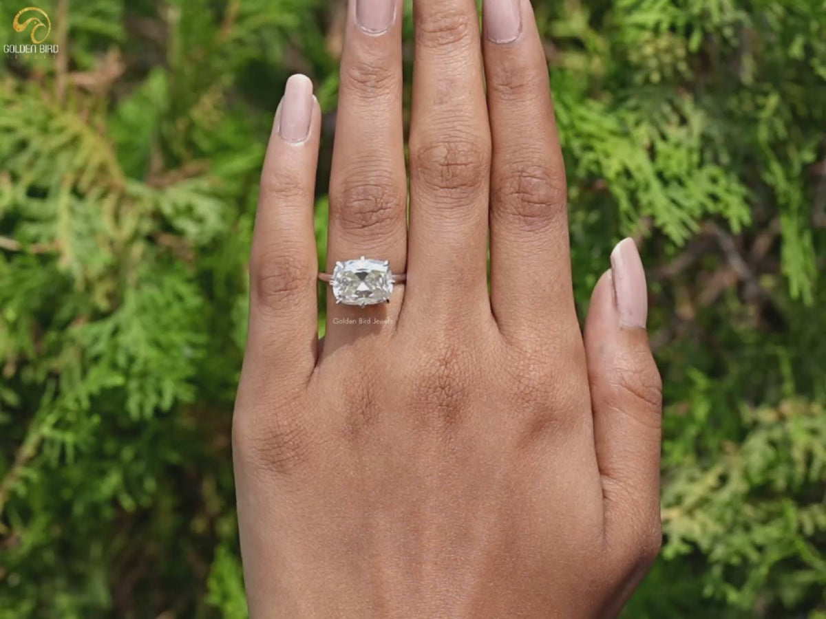 East West Set Old Mine Cushion Moissanite Ring