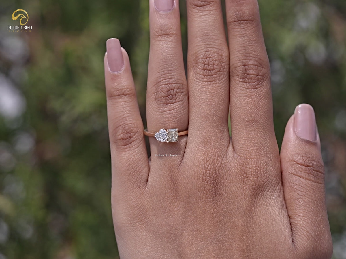 Radiant And Heart Cut Moissanite Two Stone Ring