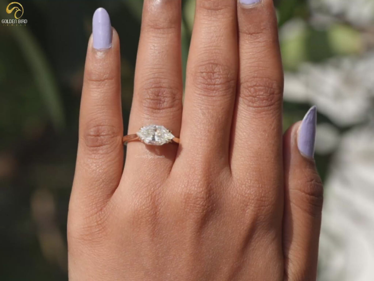 Dutch Marquise Moissanite East West Solitaire Ring