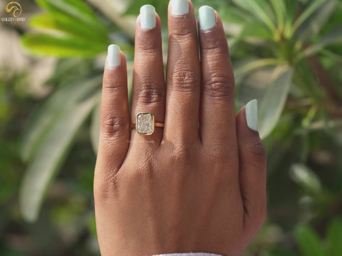 Radiant Cut Lab Diamond Bezel Set Solitaire Ring