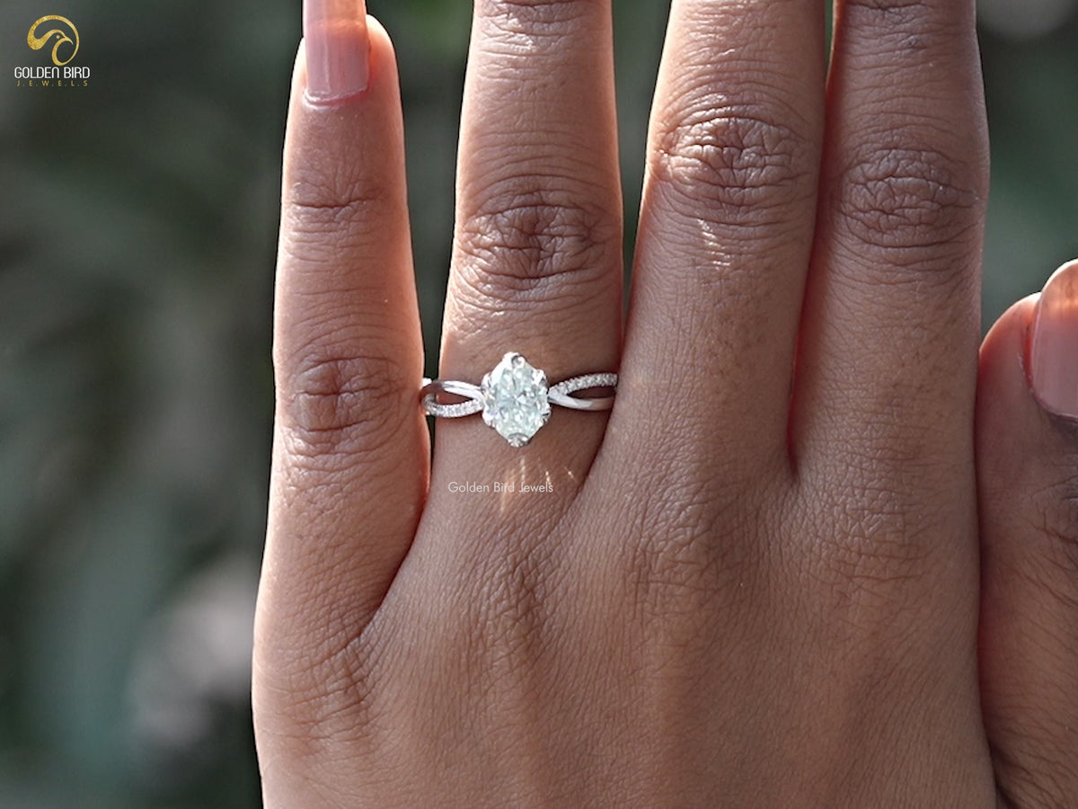 Oval Cut Moissanite Twisted Shank Engagement Ring