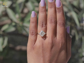 Off White Old Mine Cushion Cut Moissanite Ring
