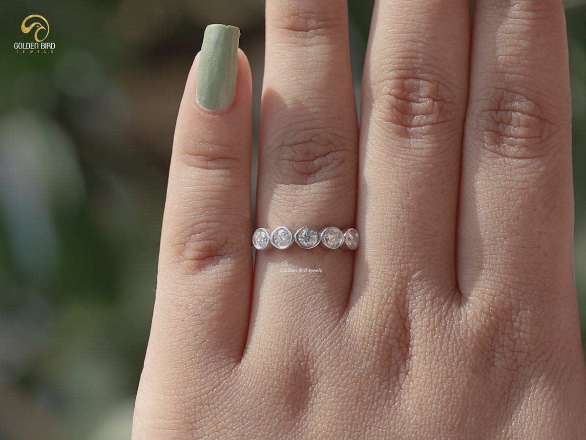 Five Stone Round Moissanite Wedding Band