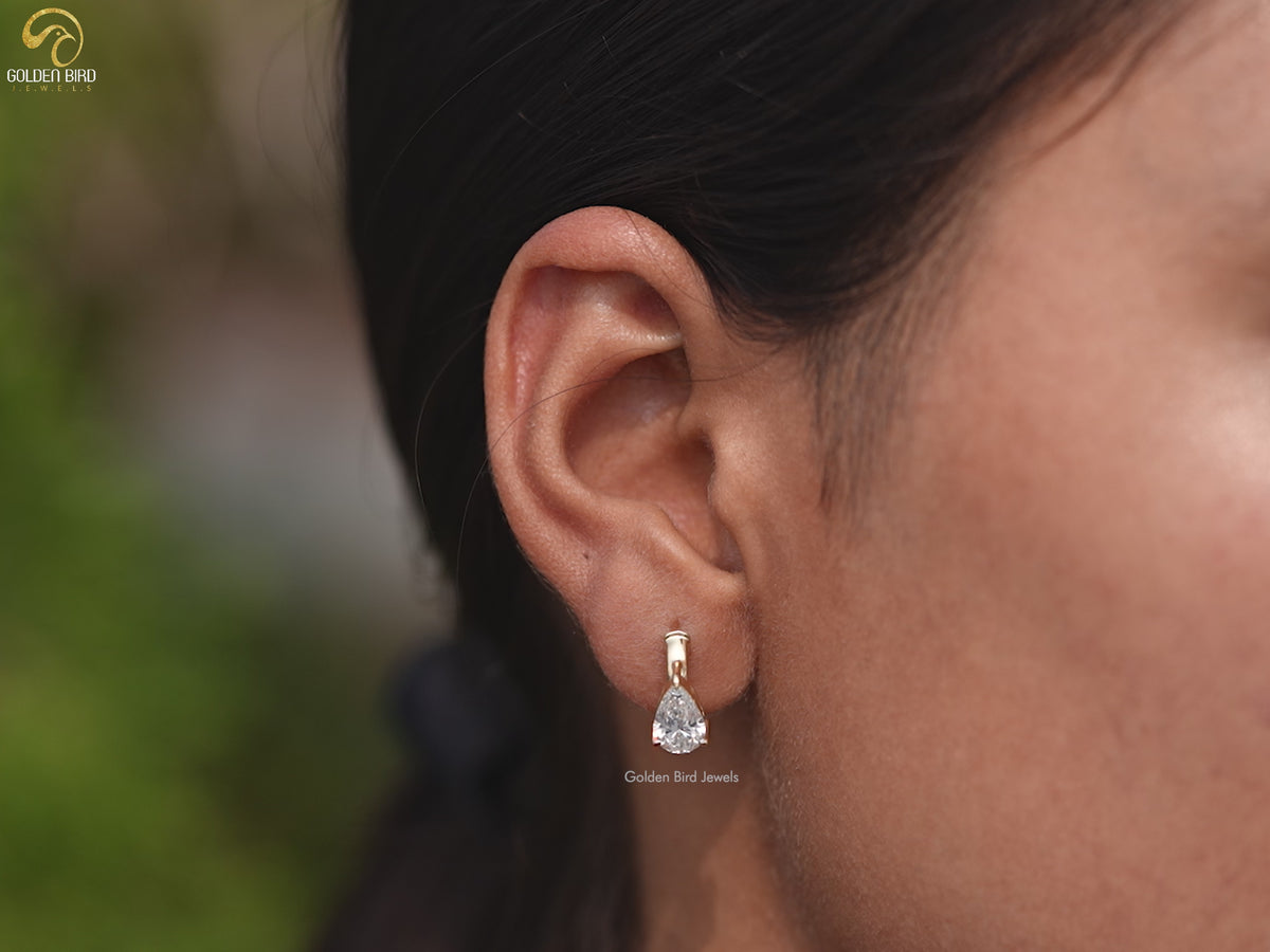 Pear Cut Lab Diamond Solitaire Huggie Hoop Earrings