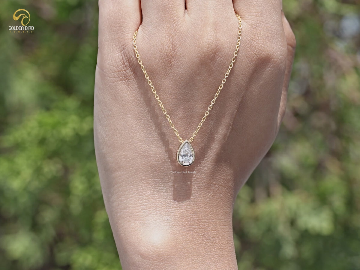Bezel Set Pear Cut Lab Diamond Solitaire Pendant