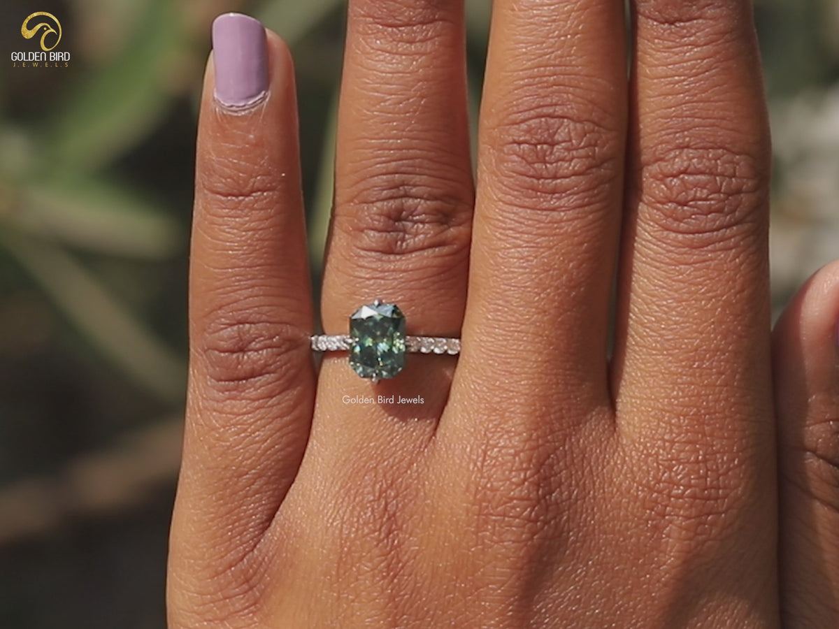 Radiant Cut Accent Stone Moissanite Ring