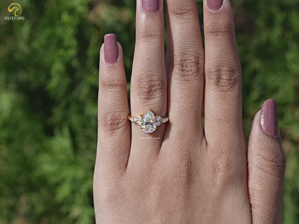 Pear Shaped Moissanite Accent Engagement Ring