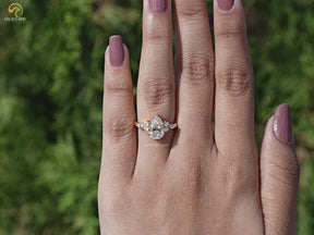 Pear Shaped Moissanite Accent Engagement Ring