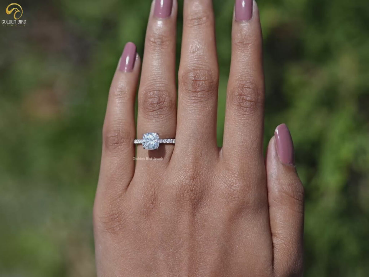 You tube Video of Cushion Cut Moissanite Solitaire Engagement Ring