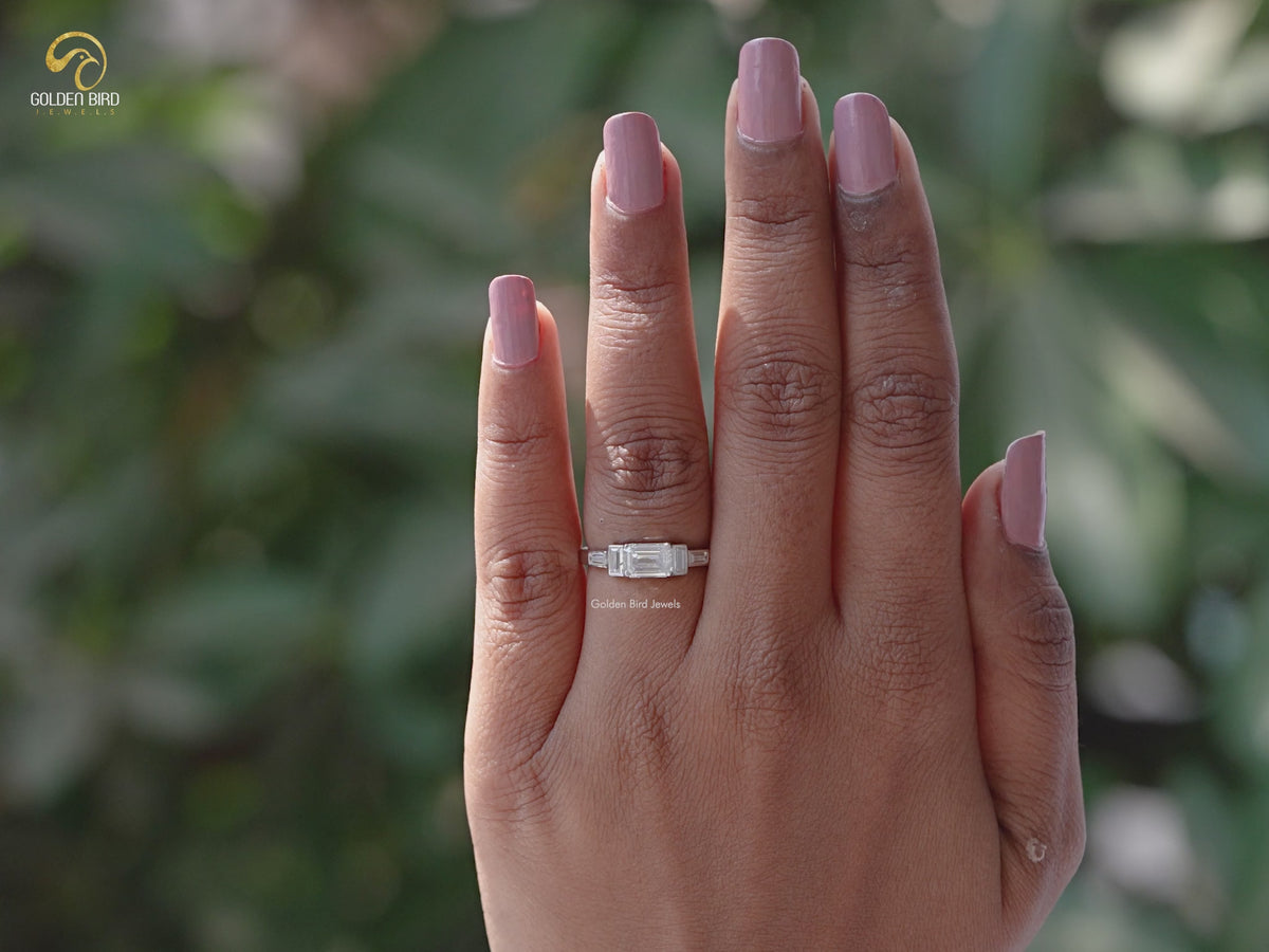 Emerald And Baguette Moissanite Engagement Ring
