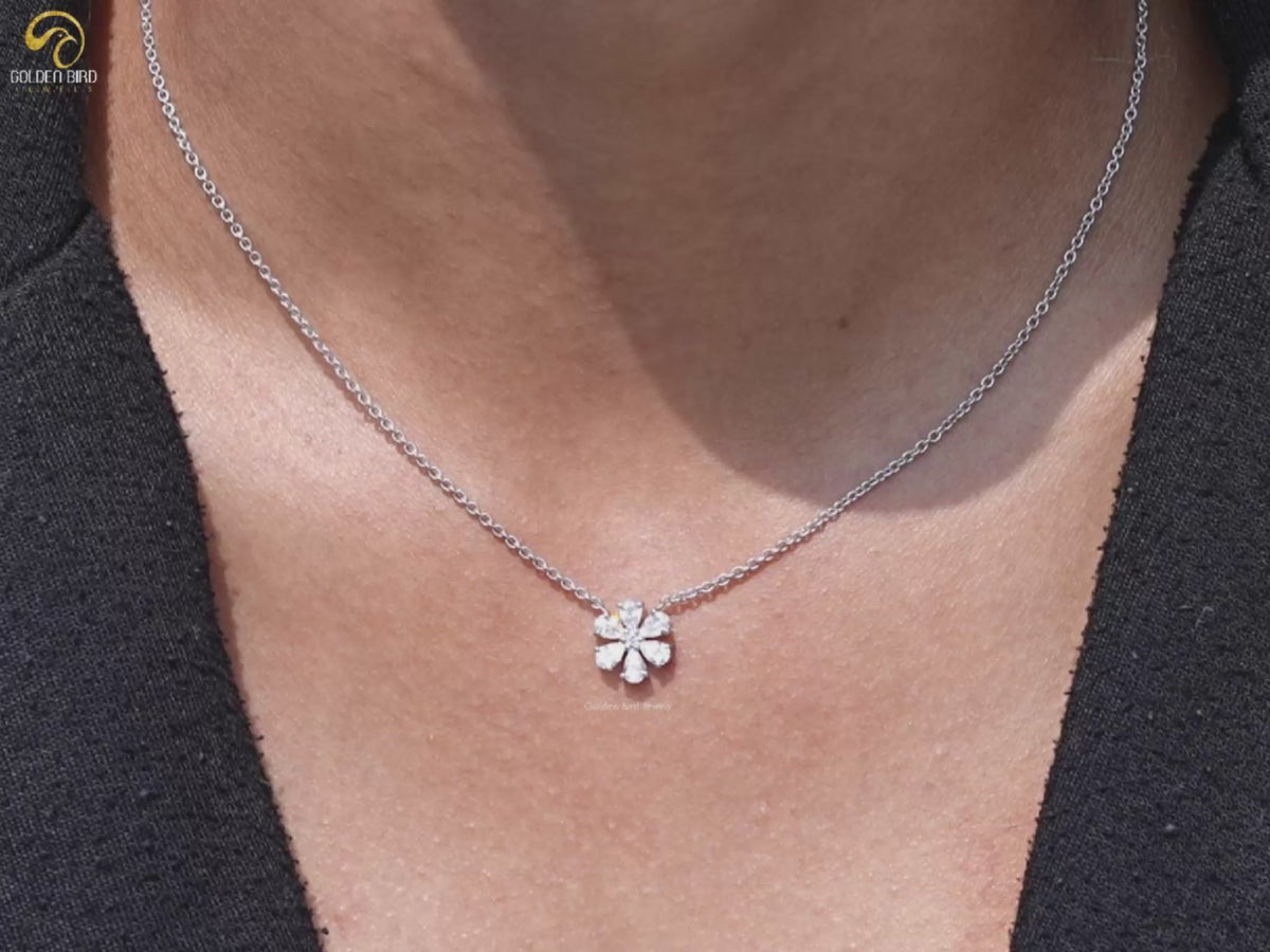 Pear Shaped Lab Diamond Flower Pendant