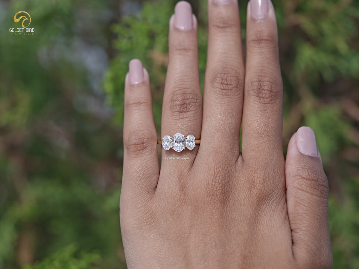 Oval Cut Lab Diamond Three Stone Engagement Ring