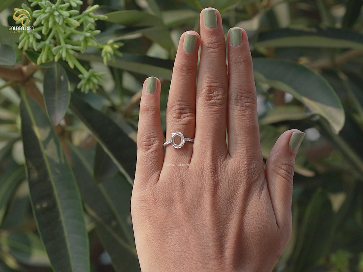 Portrait Cut Oval Moissanite Accent Ring