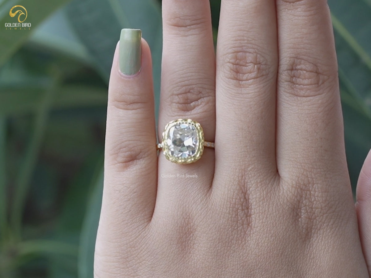 Old Mine Cushion Moissanite Bezel Set Ring