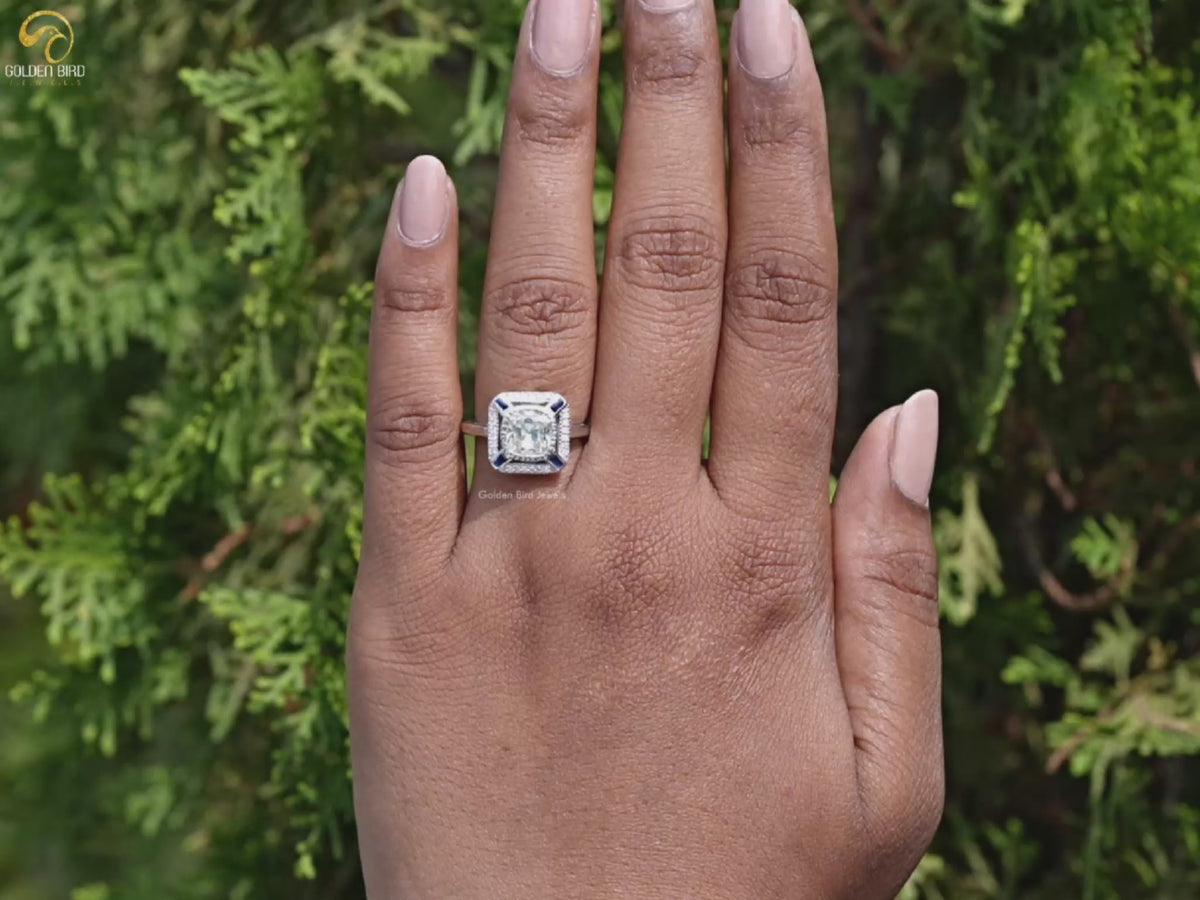 Moissanite Old Mine Cushion Cut Halo Ring