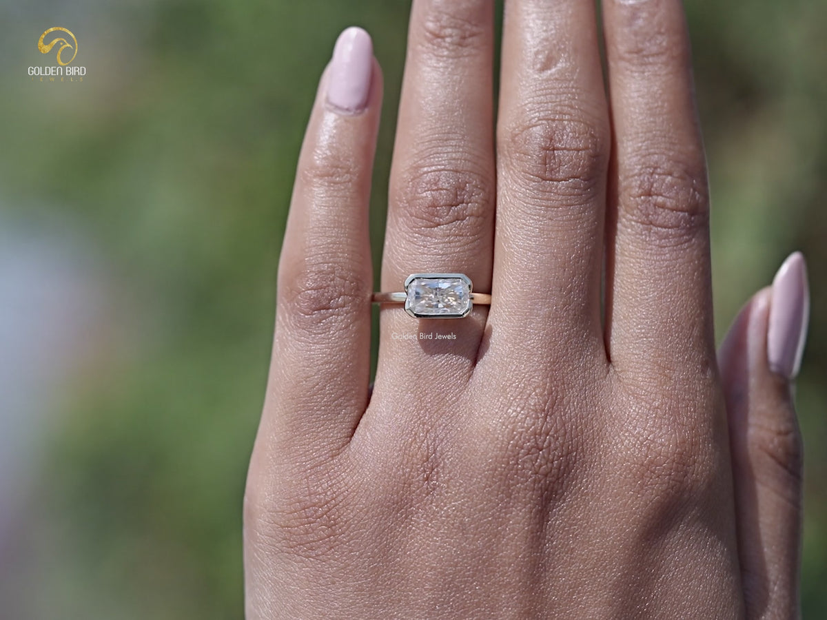You tube Video of Bezel Set Radiant Cut Moissanite Solitaire Ring