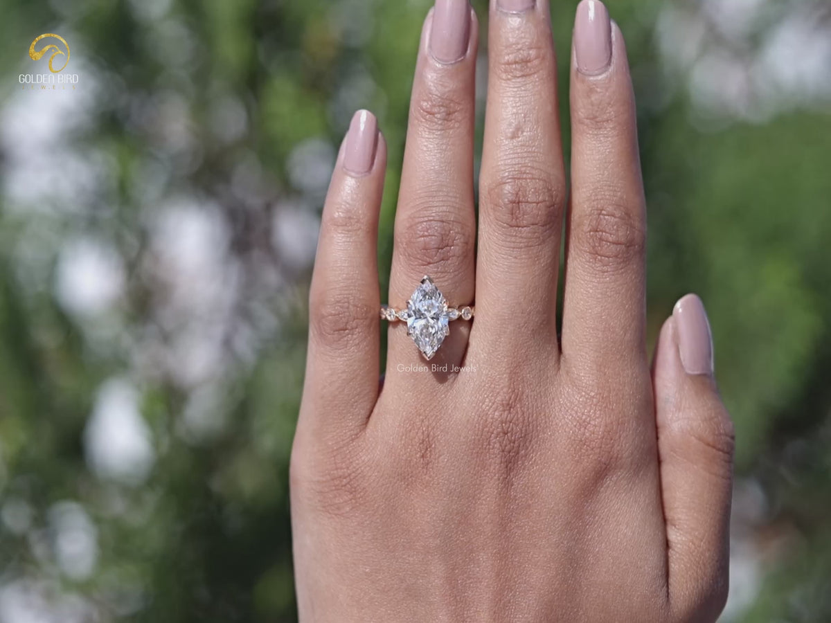 Marquise Cut Lab Diamond Accent Set Bridal Ring