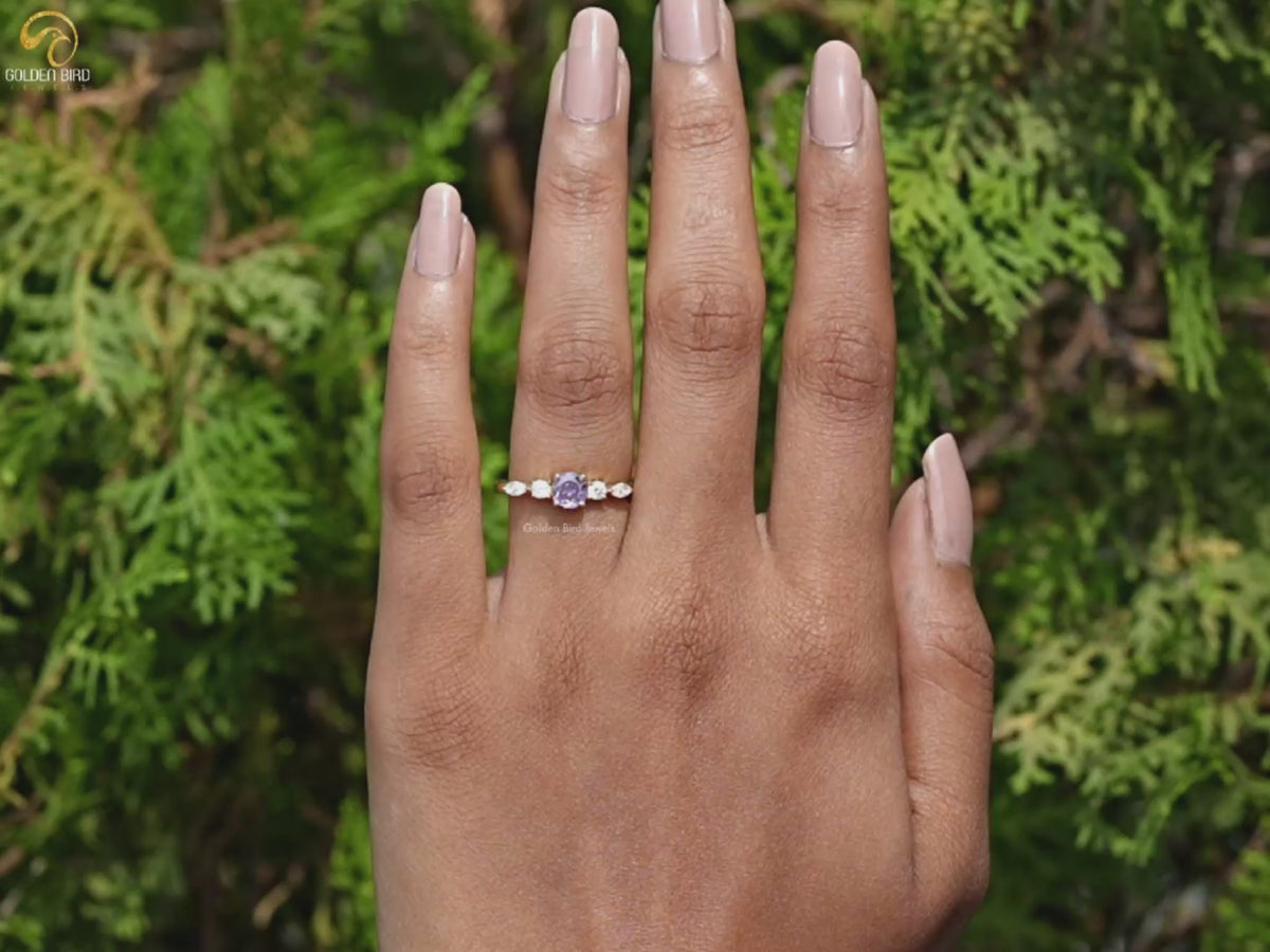 Purple Amethyst Round Cut Gemstone Accent Ring