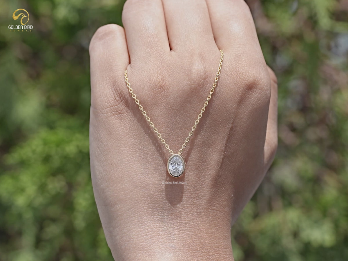 Oval Cut Lab Diamond Bezel Set Solitaire Pendant